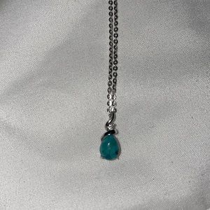 Genuine turquoise and 14k white gold pendant necklace with sterling silver chain
